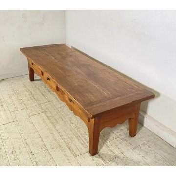 ANTICO TAVOLO SALOTTO TABLE LEGNO NOCE EPOCA 1800 TAVOLINO 3 CASSETTI RUSTICO