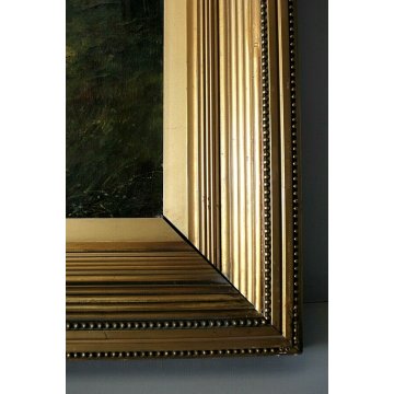 ANTICO GRANDE DIPINTO OLIO TELA R.Watts PAESAGGIO NORDICO COTTAGE WITH LANDSCAPE