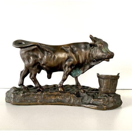 ANTICA SCULTURA TORO MASTELLO BRONZO PATINA BESTIARIO 16 cm/h FINE '800