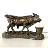 ANTICA SCULTURA TORO MASTELLO BRONZO PATINA BESTIARIO 16 cm/h FINE '800