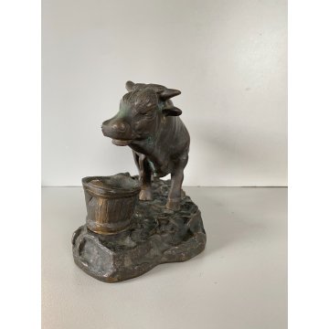 ANTICA SCULTURA TORO MASTELLO BRONZO PATINA BESTIARIO 16 cm/h FINE '800