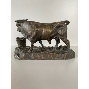ANTICA SCULTURA TORO MASTELLO BRONZO PATINA BESTIARIO 16 cm/h FINE '800