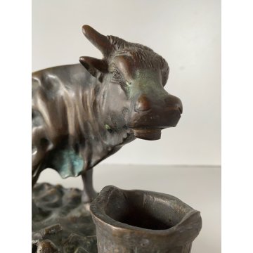 ANTICA SCULTURA TORO MASTELLO BRONZO PATINA BESTIARIO 16 cm/h FINE '800
