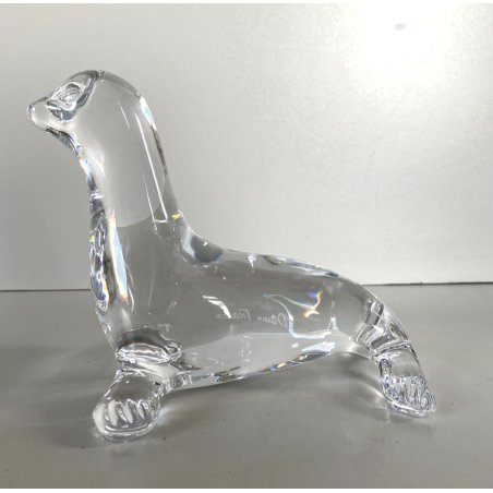 SCULTURA CRISTALLO FOCA Daum FRANCE FERMACARTE PRESSE PAPIER FIRMATO 12,5cm/h