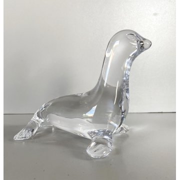SCULTURA CRISTALLO FOCA Daum FRANCE FERMACARTE PRESSE PAPIER FIRMATO 12,5cm/h