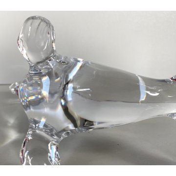SCULTURA CRISTALLO FOCA Daum FRANCE FERMACARTE PRESSE PAPIER FIRMATO 12,5cm/h