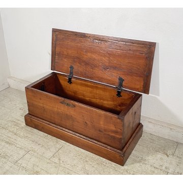 ANTICA PICCOLA CASSAPANCA 1900 LEGNO  CILIEGIO MASSELLO PANCA BAULE FORZIERE OLD