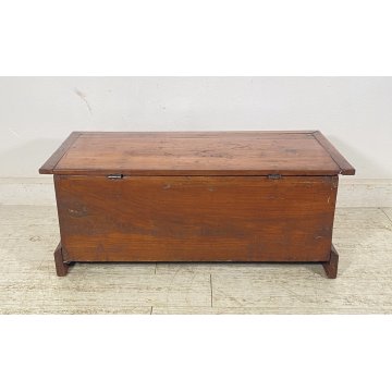 ANTICA PICCOLA CASSAPANCA 1900 LEGNO  CILIEGIO MASSELLO PANCA BAULE FORZIERE OLD