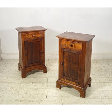 ANTICA COPPIA COMODINI STILE UMBERTINO LEGNO NOCE 1800 COMODINO CASSETTO ANTA