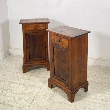ANTICA COPPIA COMODINI STILE UMBERTINO LEGNO NOCE 1800 COMODINO CASSETTO ANTA