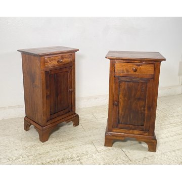 ANTICA COPPIA COMODINI STILE UMBERTINO LEGNO NOCE 1800 COMODINO CASSETTO ANTA