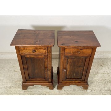 ANTICA COPPIA COMODINI STILE UMBERTINO LEGNO NOCE 1800 COMODINO CASSETTO ANTA