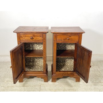 ANTICA COPPIA COMODINI STILE UMBERTINO LEGNO NOCE 1800 COMODINO CASSETTO ANTA