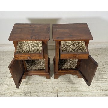 ANTICA COPPIA COMODINI STILE UMBERTINO LEGNO NOCE 1800 COMODINO CASSETTO ANTA