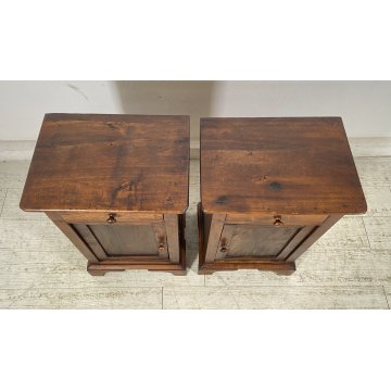 ANTICA COPPIA COMODINI STILE UMBERTINO LEGNO NOCE 1800 COMODINO CASSETTO ANTA