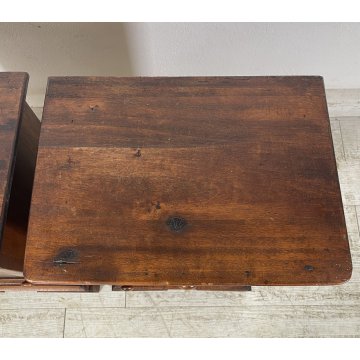 ANTICA COPPIA COMODINI STILE UMBERTINO LEGNO NOCE 1800 COMODINO CASSETTO ANTA