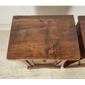 ANTICA COPPIA COMODINI STILE UMBERTINO LEGNO NOCE 1800 COMODINO CASSETTO ANTA