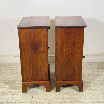 ANTICA COPPIA COMODINI STILE UMBERTINO LEGNO NOCE 1800 COMODINO CASSETTO ANTA