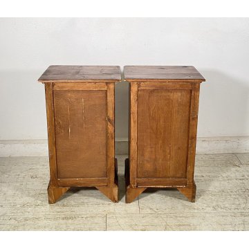 ANTICA COPPIA COMODINI STILE UMBERTINO LEGNO NOCE 1800 COMODINO CASSETTO ANTA