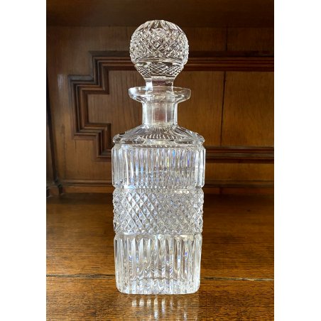 VINTAGE SQUARE WHISKY DECANTER CRISTALLO MOLATO TAGLIO DIAGONALE 26,5 cm/h '70s