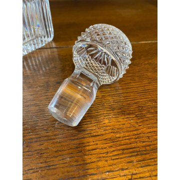 VINTAGE SQUARE WHISKY DECANTER CRISTALLO MOLATO TAGLIO DIAGONALE 26,5 cm/h '70s