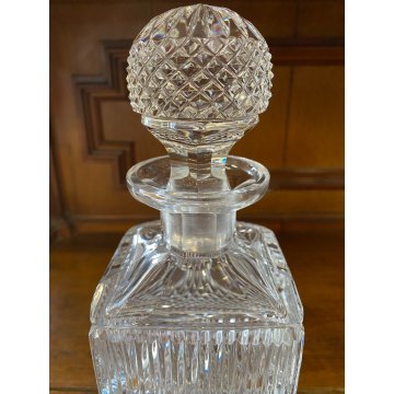 VINTAGE SQUARE WHISKY DECANTER CRISTALLO MOLATO TAGLIO DIAGONALE 26,5 cm/h '70s
