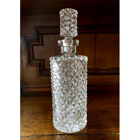 VINTAGE WHISKY DECANTER CILINDRICO CRISTALLO MOLATO TAGLIO DIAMANTE 27,5 cm/h