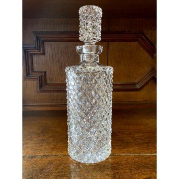 VINTAGE WHISKY DECANTER CILINDRICO CRISTALLO MOLATO TAGLIO DIAMANTE 27,5 cm/h