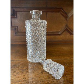 VINTAGE WHISKY DECANTER CILINDRICO CRISTALLO MOLATO TAGLIO DIAMANTE 27,5 cm/h