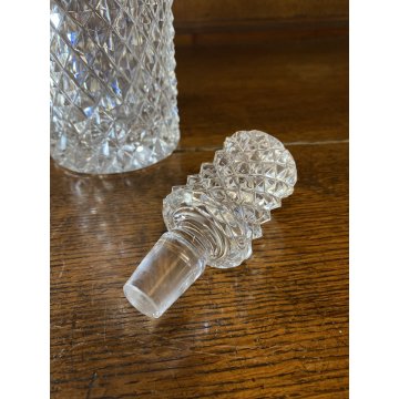 VINTAGE WHISKY DECANTER CILINDRICO CRISTALLO MOLATO TAGLIO DIAMANTE 27,5 cm/h