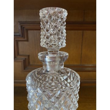 VINTAGE WHISKY DECANTER CILINDRICO CRISTALLO MOLATO TAGLIO DIAMANTE 27,5 cm/h
