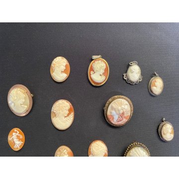 LOTTO 17 CAMMEO vintage spille ciondoli shell jewellery Cameo brooch and pendant