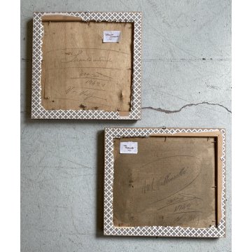 COPPIA DIPINTO OLIO PAESAGGIO SCORCIO VITA RURALE CASALI FIGURE CONTADINI FIRMA