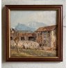 COPPIA DIPINTO OLIO PAESAGGIO SCORCIO VITA RURALE CASALI FIGURE CONTADINI FIRMA