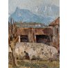 COPPIA DIPINTO OLIO PAESAGGIO SCORCIO VITA RURALE CASALI FIGURE CONTADINI FIRMA