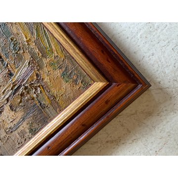 COPPIA DIPINTO OLIO PAESAGGIO SCORCIO VITA RURALE CASALI FIGURE CONTADINI FIRMA