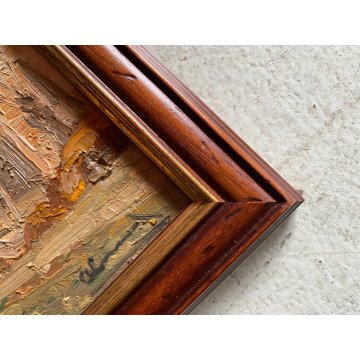 COPPIA DIPINTO OLIO PAESAGGIO SCORCIO VITA RURALE CASALI FIGURE CONTADINI FIRMA