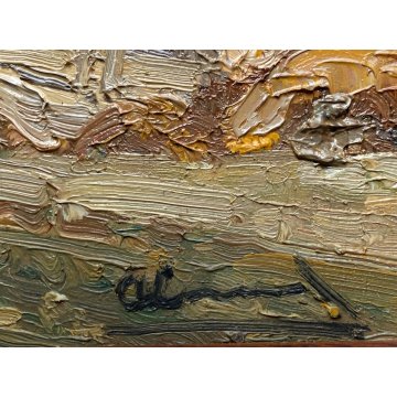COPPIA DIPINTO OLIO PAESAGGIO SCORCIO VITA RURALE CASALI FIGURE CONTADINI FIRMA