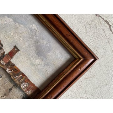 COPPIA DIPINTO OLIO PAESAGGIO SCORCIO VITA RURALE CASALI FIGURE CONTADINI FIRMA