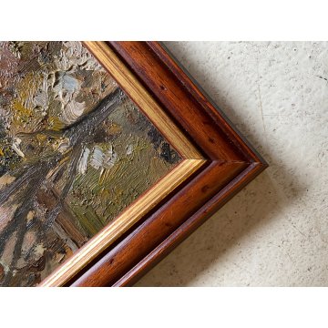 COPPIA DIPINTO OLIO PAESAGGIO SCORCIO VITA RURALE CASALI FIGURE CONTADINI FIRMA