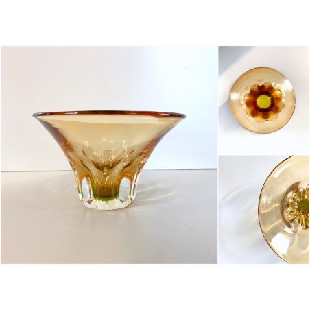 VINTAGE BOWL VETRO SOMMERSO DESIGN Tiina Lena Vilde AMBRA VERDE  '90 ø 16,5 cm