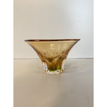VINTAGE BOWL VETRO SOMMERSO DESIGN Tiina Lena Vilde AMBRA VERDE  '90 ø 16,5 cm