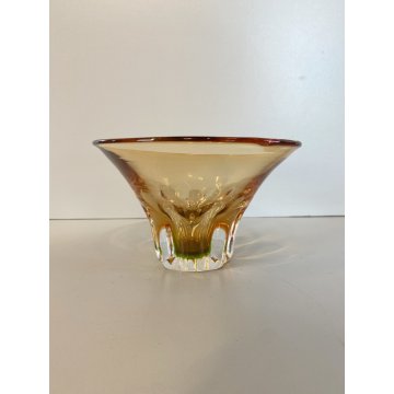 VINTAGE BOWL VETRO SOMMERSO DESIGN Tiina Lena Vilde AMBRA VERDE  '90 ø 16,5 cm