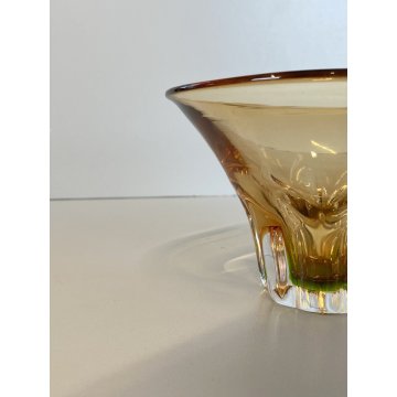 VINTAGE BOWL VETRO SOMMERSO DESIGN Tiina Lena Vilde AMBRA VERDE  '90 ø 16,5 cm