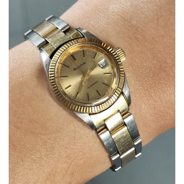 BULOVA Automatic OROLOGIO POLSO DORATO anni 80 VINTAGE GOLDEN WRIST WATCH montre