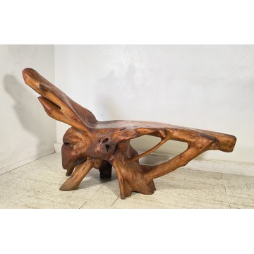 GRANDE CHAISE LONGUE RADICE LEGNO POLTRONA RUSTICA ANNI 60 CEPPO ALBERO 189/300