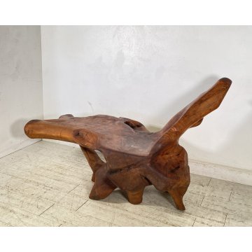 GRANDE CHAISE LONGUE RADICE LEGNO POLTRONA RUSTICA ANNI 60 CEPPO ALBERO 189/300