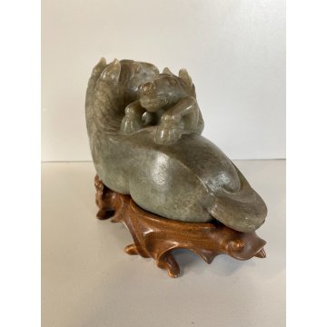 SCULTURA GIADA FIGURE CAVALLO PULEDRO MADRE FIGLIO BASE LEGNO INTAGLIATO '900