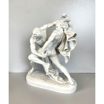 SCULTURA PORCELLANA BISCUIT Johan Peter Molin Lottatori di coltelli 30,5cm/h 900