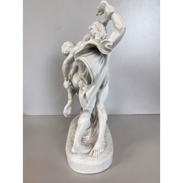 SCULTURA PORCELLANA BISCUIT Johan Peter Molin Lottatori di coltelli 30,5cm/h 900